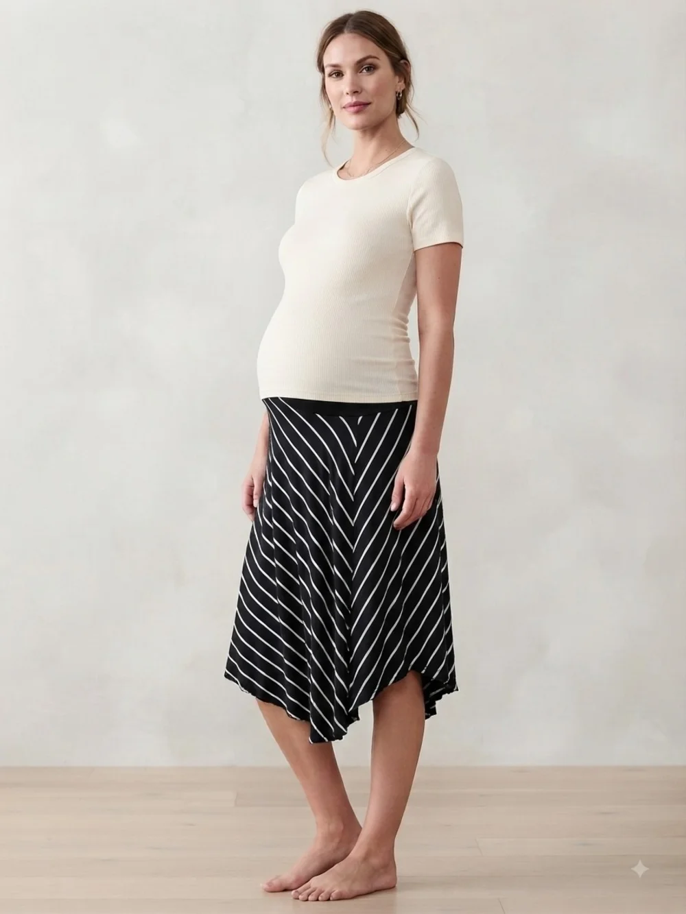 Striped Black & White Maternity Handkerchief Hem Skirt